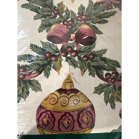 Vintage NEW Trim A Home Xmas Oblong Vinyl Tablecloth 52" X 90" Flannel-Backed - Picture 3 of 6